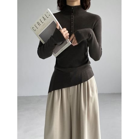 asymmetric hem mock neck knit top /4color　NK2767