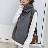 Loose Fit Turtleneck Knit Vest /2color　NK1693
