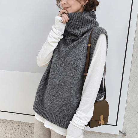 Loose Fit Turtleneck Knit Vest /2color　NK1693