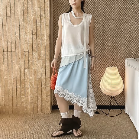 scarf neck knit tank top /4color　NK2388