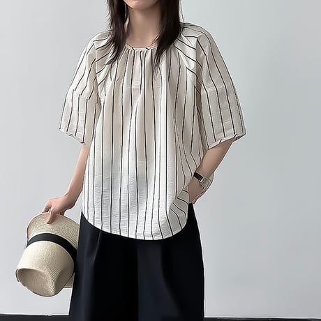 back button stripe blouse　NK2401