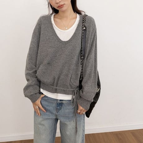 ribbon hem wide neck pullover　NK2620