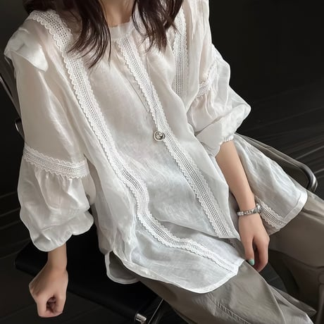 lace layered ribbon blouse　NK2395