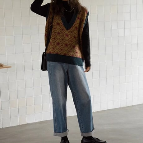 retro pattern vneck vest　NK2690