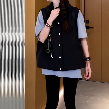 hooded button vest /2color　NK2491