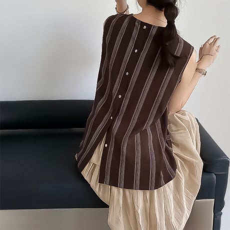 back button stripe sleeveless /3color　NK2403