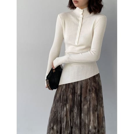 asymmetric hem mock neck knit top /4color　NK2767