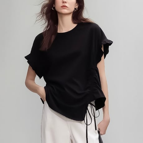 ruffle sleeve drawstring tee /3color　NK2243