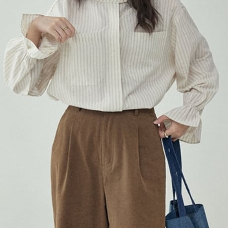 candy sleeve stand collar striped shirt/2color　NK2693