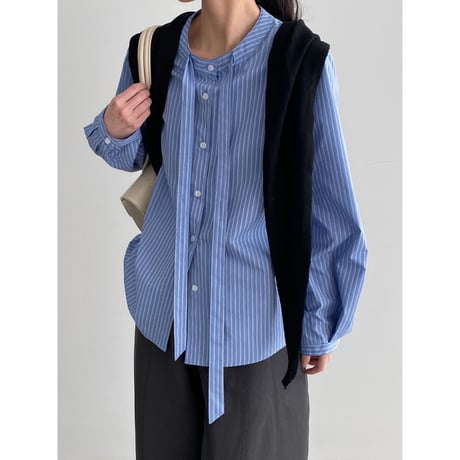 stripe bow tie volume shirt 　NK2299