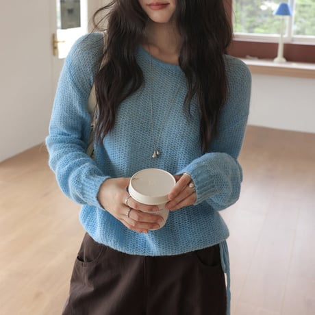 side tie mesh knit sweater　NK2713