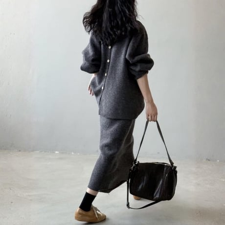 back button knit skirt set up /2color　NK2686