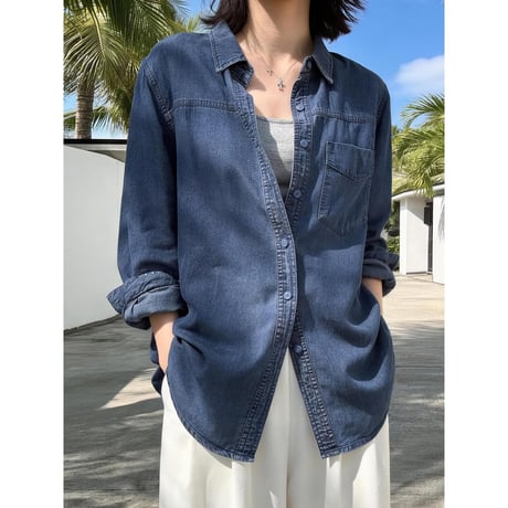 relaxed denim long shirt /2color　NK2514
