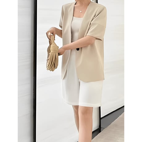 short sleeve collarless jacket　NK2463