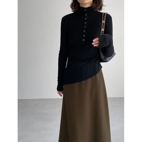 asymmetric hem mock neck knit top /4color　NK2767