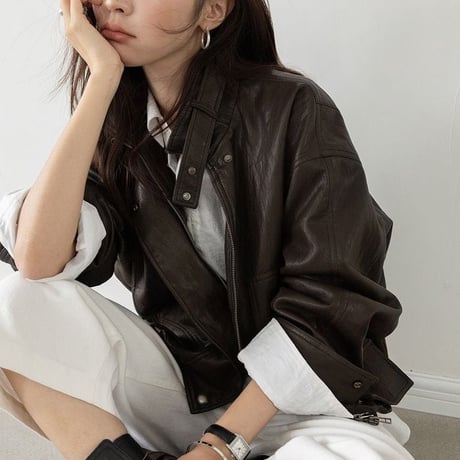 stand collar leather jacket /2color　NK2563