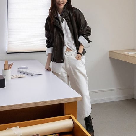 stand collar leather jacket /2color　NK2563