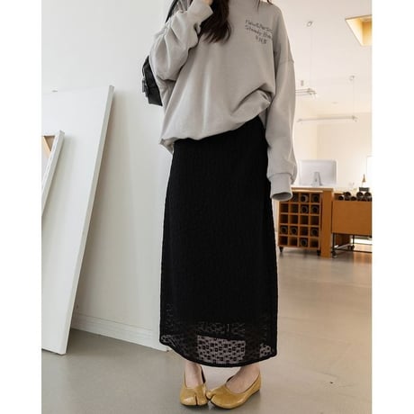 back slit textured skirt /2color　NK2590