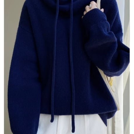 volume neck knit hoodie /4color　NK2692