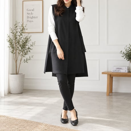 side slit long gilet /2color　NK2507