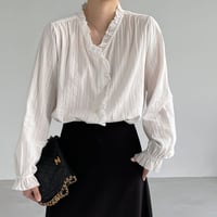 frill neck stripe blouse　NK2626