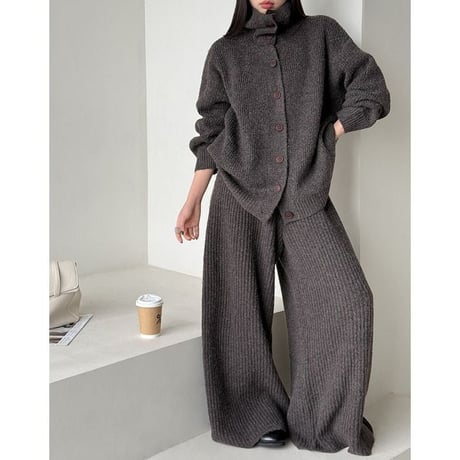 rib knit cardigan & wide pants set　NK2640