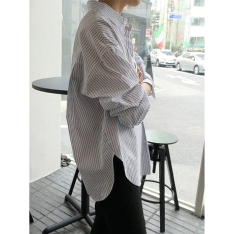 stripe side slit long shirt　NK2676