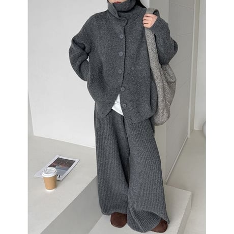rib knit cardigan & wide pants set　NK2640