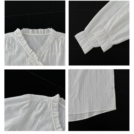 frill neck stripe blouse　NK2626