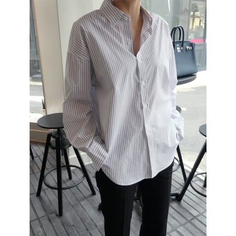 stripe side slit long shirt　NK2676