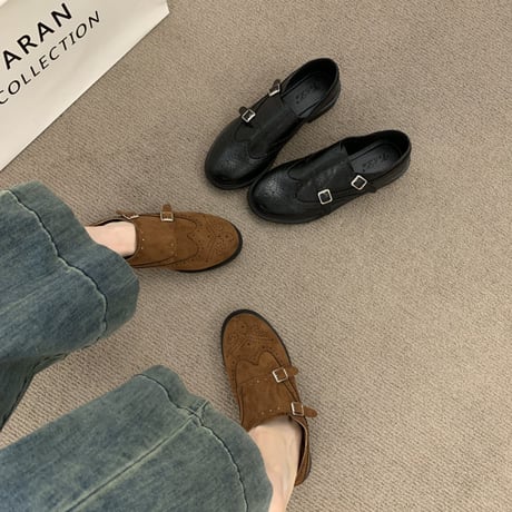 wingtip double strap shoes /2color　NK2704