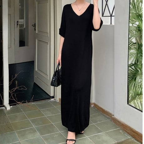 v neck knit tunic /2color　NK2462