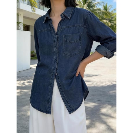 relaxed denim long shirt /2color　NK2514