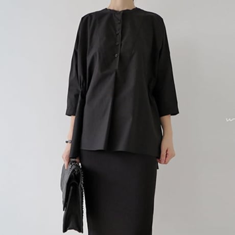 side gather band collar blouse /2color　NK2442