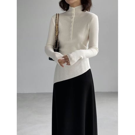 asymmetric hem mock neck knit top /4color　NK2767