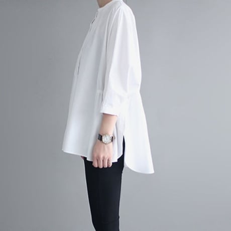 side gather band collar blouse /2color　NK2442