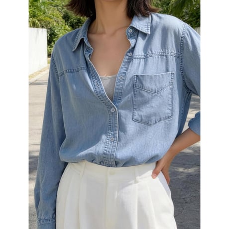 relaxed denim long shirt /2color　NK2514