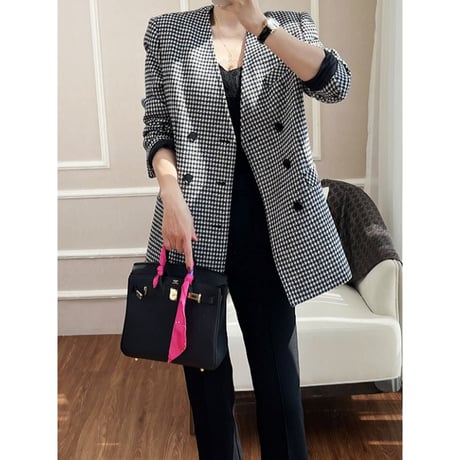 houndstooth collarless jacket　NK2666