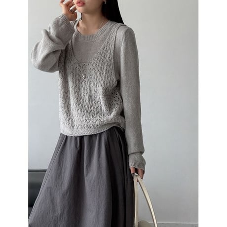 knit vest & pullover set /4color　NK2641