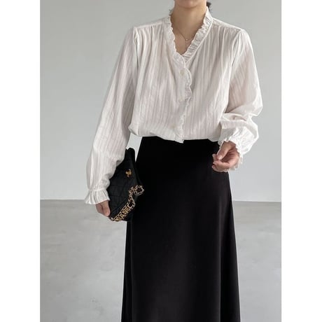 frill neck stripe blouse　NK2626