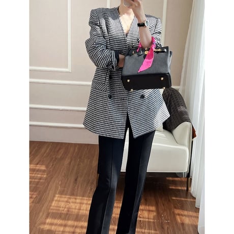 houndstooth collarless jacket　NK2666