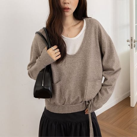 ribbon hem wide neck pullover　NK2620