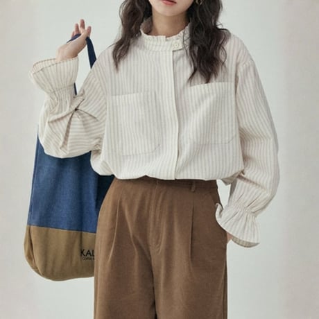 candy sleeve stand collar striped shirt/2color　NK2693