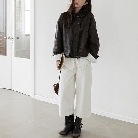 stand collar leather jacket /2color　NK2563