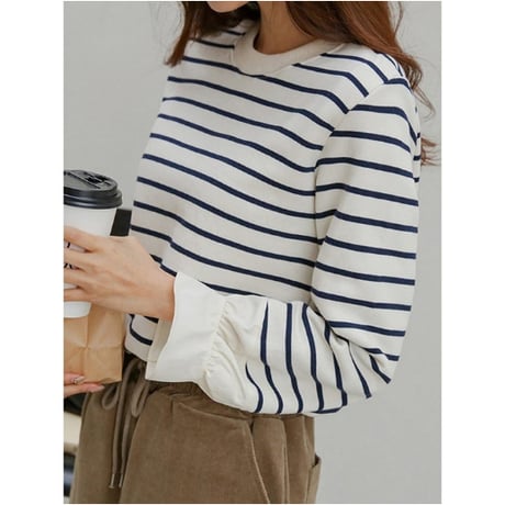 striped ruffle cuff pullover　NK2531