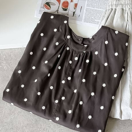 polka dot gather cap sleeve blouse　NK2391