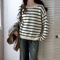 striped round neck knit top /2color　NK2682
