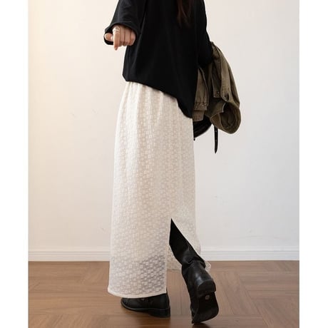 back slit textured skirt /2color　NK2590