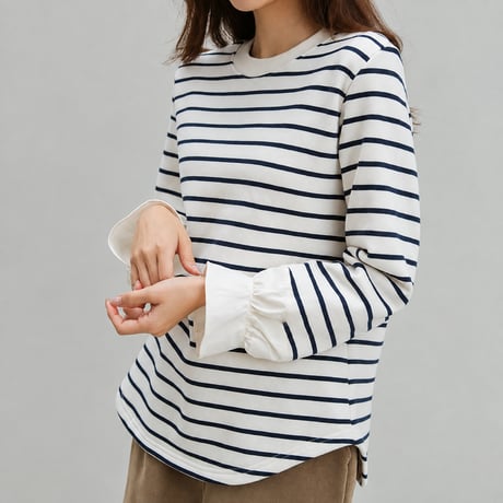 striped ruffle cuff pullover　NK2531