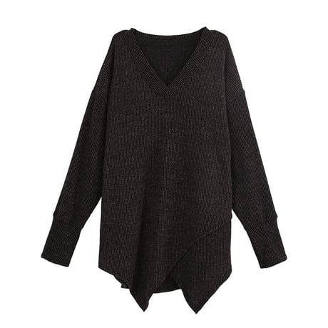 asymmetric hem v-neck knit　NK2684